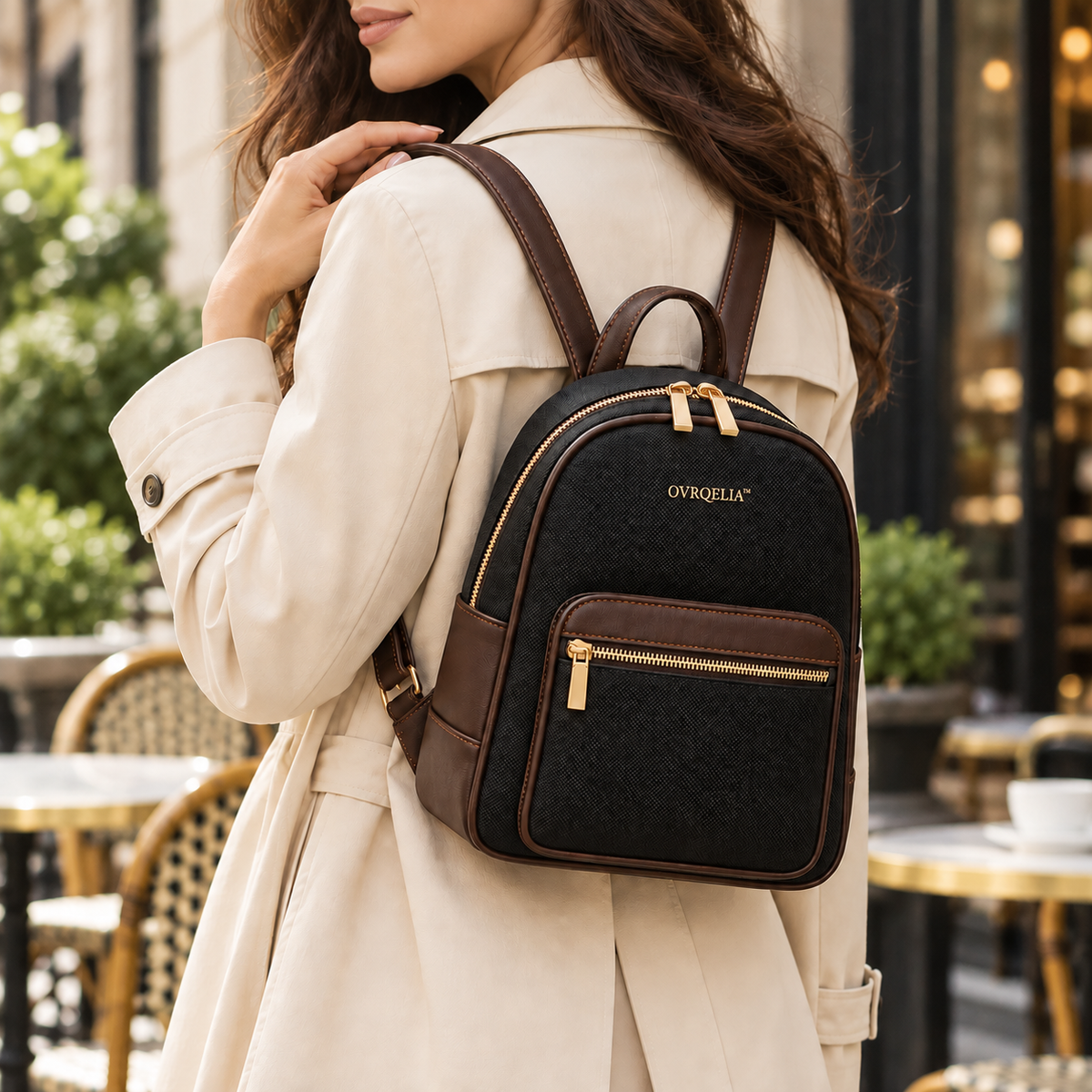 OVRQELIA™ Ellis Compact Backpack — Women’s Nylon Daypack Purse with Adjustable Straps