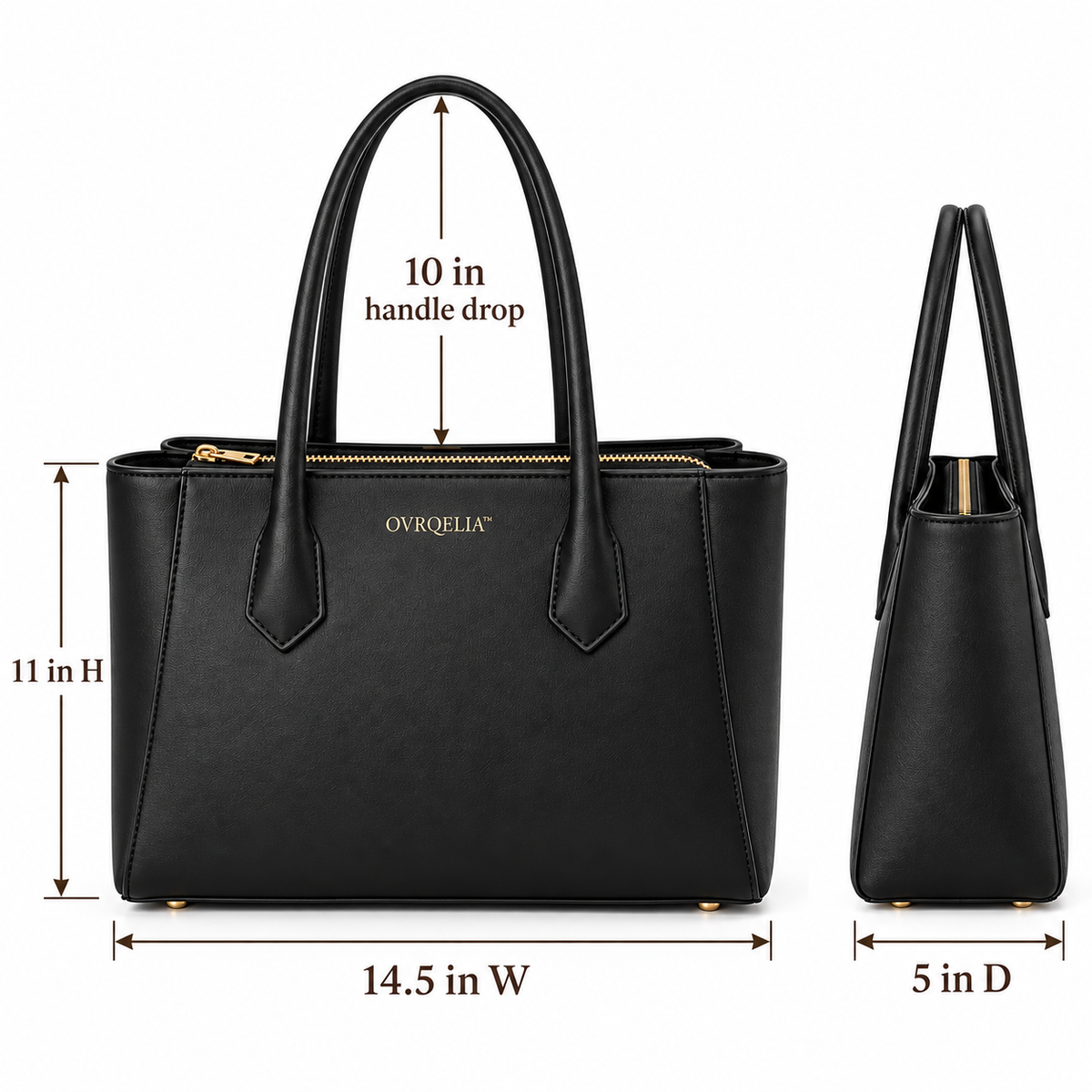 OVRQELIA™ Vale Structured Tote — Women’s Faux Leather Work Tote with Zippered Center Compartment