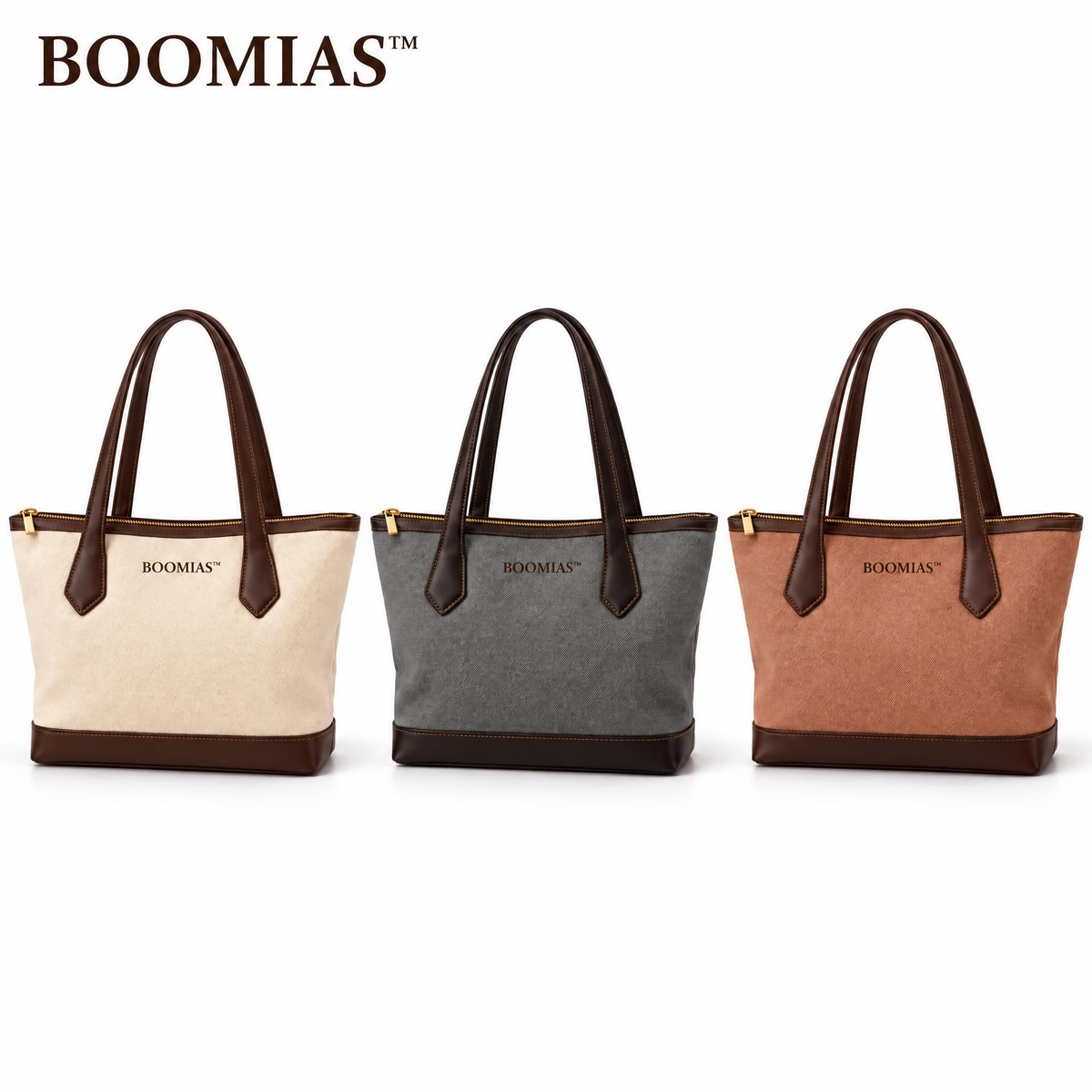 BOOMIAS™ Rowan Canvas Carryall — Women’s Zip Top Everyday Tote Bag with Interior Pockets