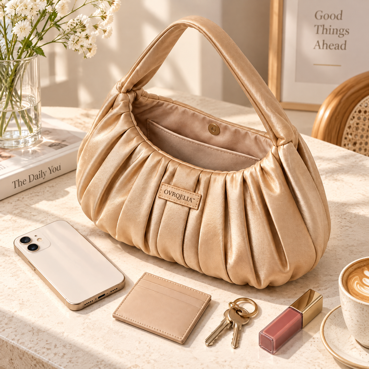 OVRQELIA™ Celeste Pleated Mini Bag — Women’s Evening Shoulder Purse with Magnetic Closure