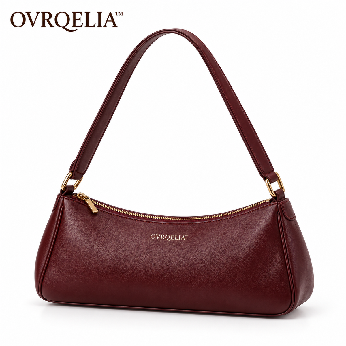 OVRQELIA™ Mira East–West Shoulder Bag — Women’s Faux Leather Everyday Purse with Zip Closure