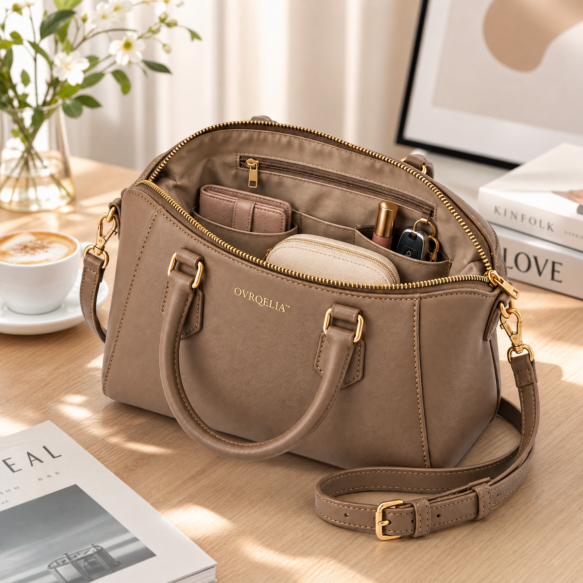 OVRQELIA™ Arden Convertible Satchel — Women’s Top Handle Purse and Adjustable Crossbody Bag