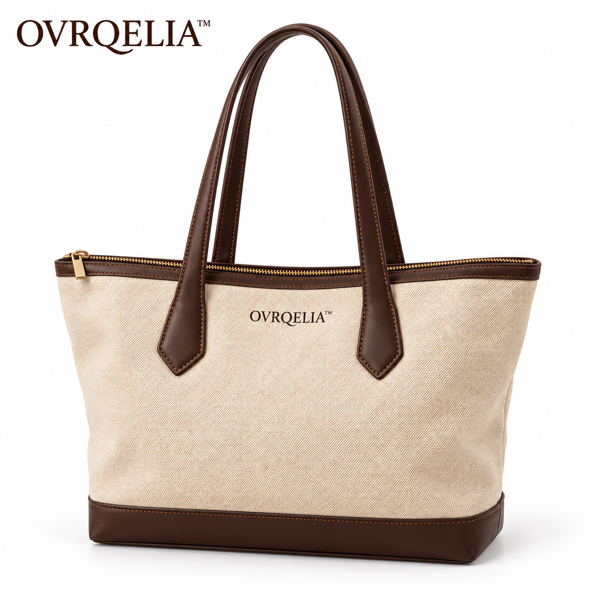OVRQELIA™ Rowan Canvas Carryall — Women’s Zip Top Everyday Tote Bag with Interior Pockets