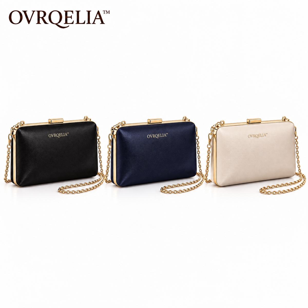 OVRQELIA™ Lyra Frame Clutch — Women’s Dressy Evening Bag with Removable Chain Strap
