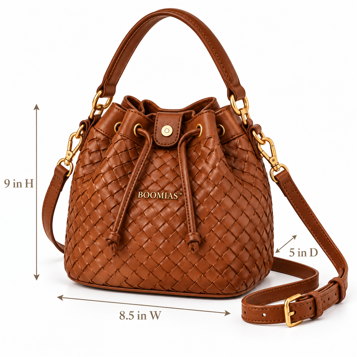 OVRQELIA™ Rhea Woven Bucket Bag — Women’s Faux Leather Drawstring Crossbody Purse