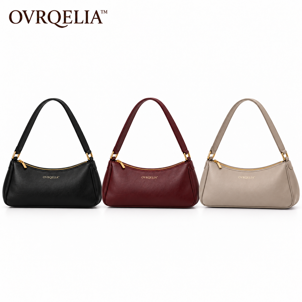 OVRQELIA™ Mira East–West Shoulder Bag — Women’s Faux Leather Everyday Purse with Zip Closure