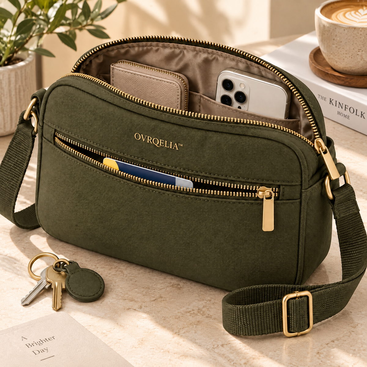 OVRQELIA™ Noma Nylon Crossbody — Lightweight Women’s Travel Purse with Front Zip Pocket