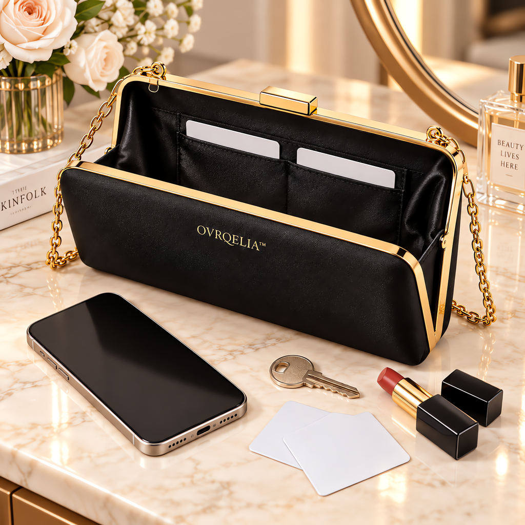 OVRQELIA™ Lyra Frame Clutch — Women’s Dressy Evening Bag with Removable Chain Strap