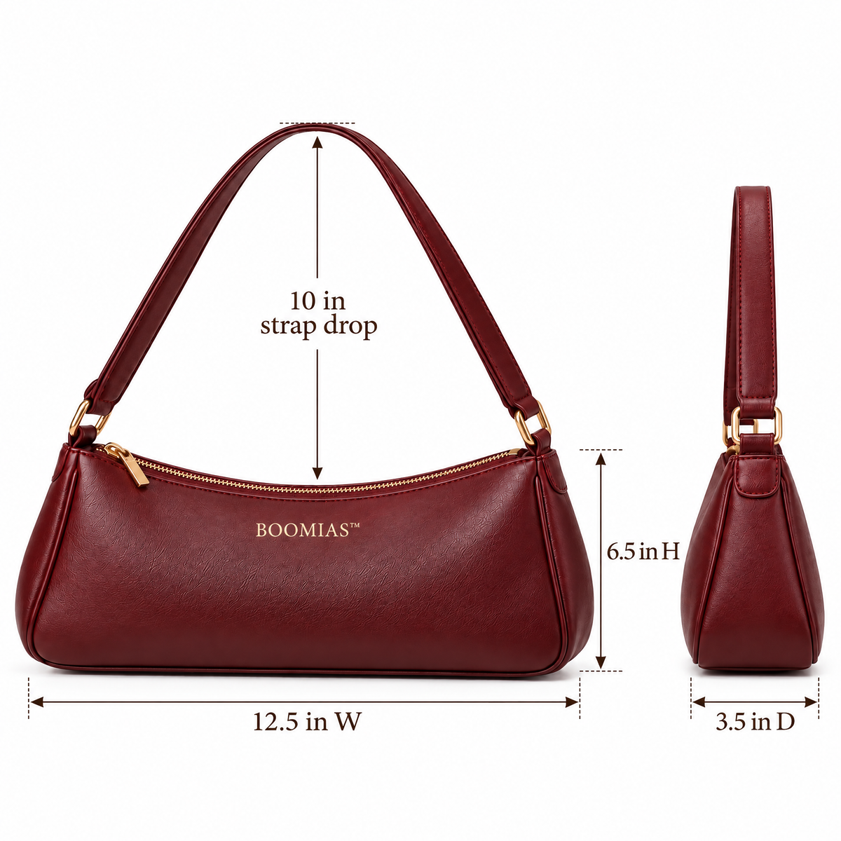 BOOMIAS™ Mira East–West Shoulder Bag — Women’s Faux Leather Everyday Purse with Zip Closure