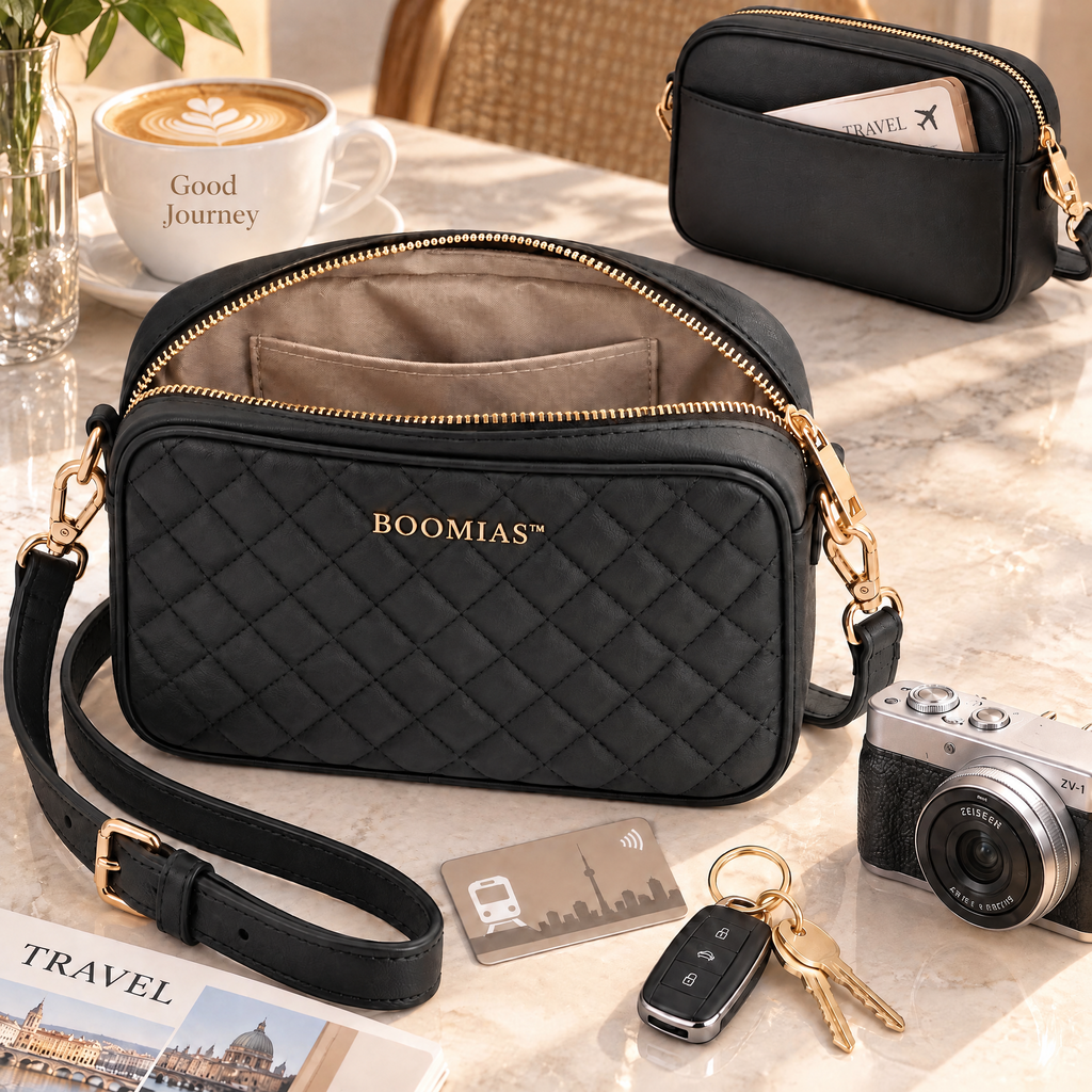 OVRQELIA™ Solenne Quilted Camera Bag — Women’s Small Crossbody Purse with Adjustable Strap