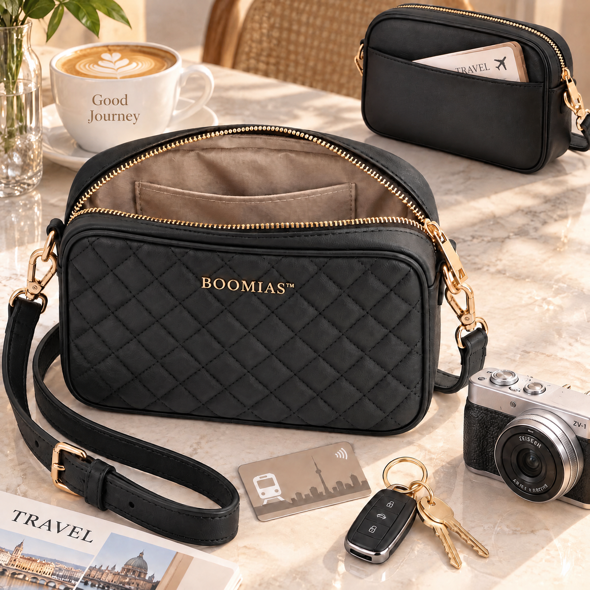 OVRQELIA™ Solenne Quilted Camera Bag — Women’s Small Crossbody Purse with Adjustable Strap