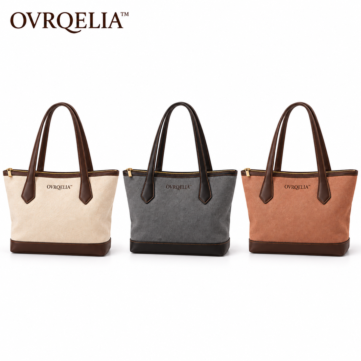 OVRQELIA™ Rowan Canvas Carryall — Women’s Zip Top Everyday Tote Bag with Interior Pockets
