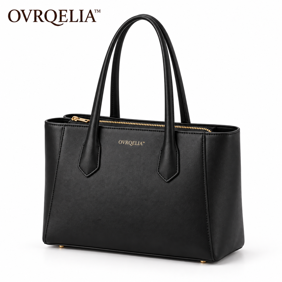 OVRQELIA™ Vale Structured Tote — Women’s Faux Leather Work Tote with Zippered Center Compartment