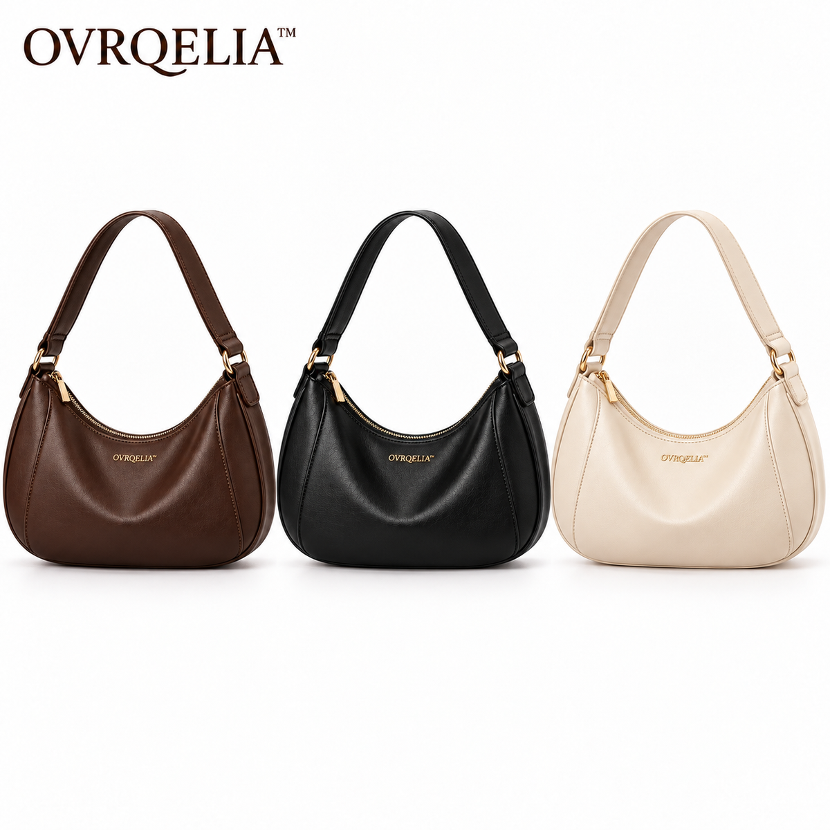 OVRQELIA™ Sable Crescent Hobo — Women’s Slouchy Faux Leather Shoulder Bag