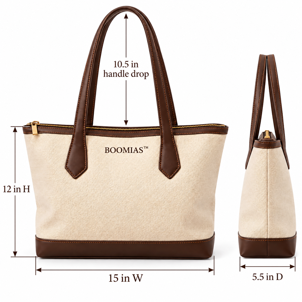 BOOMIAS™ Rowan Canvas Carryall — Women’s Zip Top Everyday Tote Bag with Interior Pockets