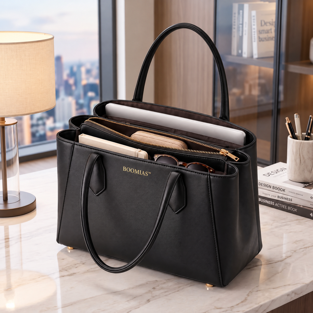 BOOMIAS™ Vale Structured Tote — Women’s Faux Leather Work Tote with Zippered Center Compartment