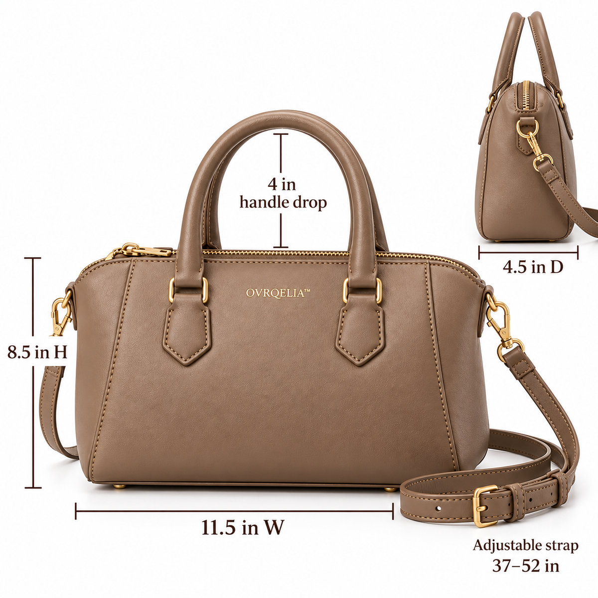 OVRQELIA™ Arden Convertible Satchel — Women’s Top Handle Purse and Adjustable Crossbody Bag