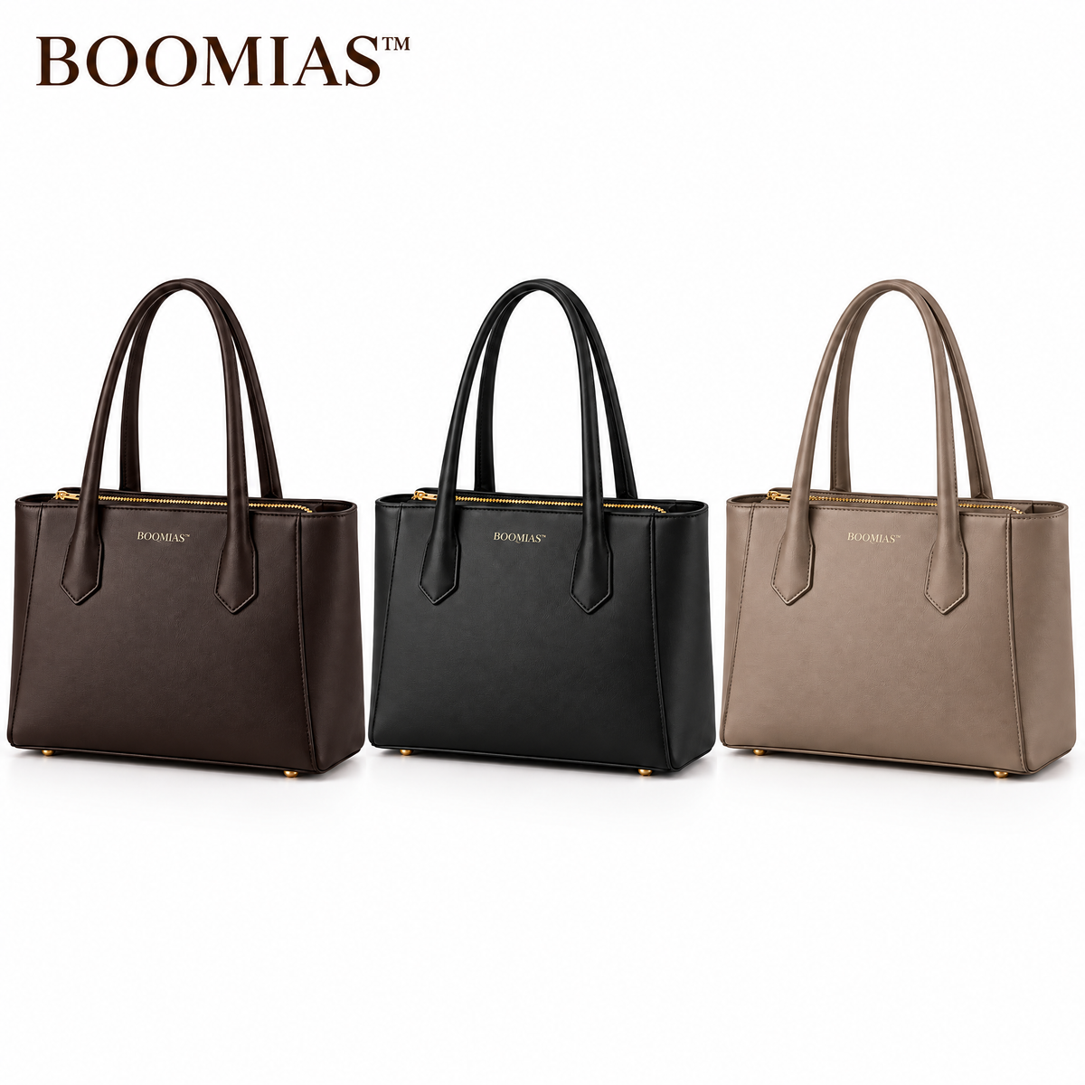 BOOMIAS™ Vale Structured Tote — Women’s Faux Leather Work Tote with Zippered Center Compartment