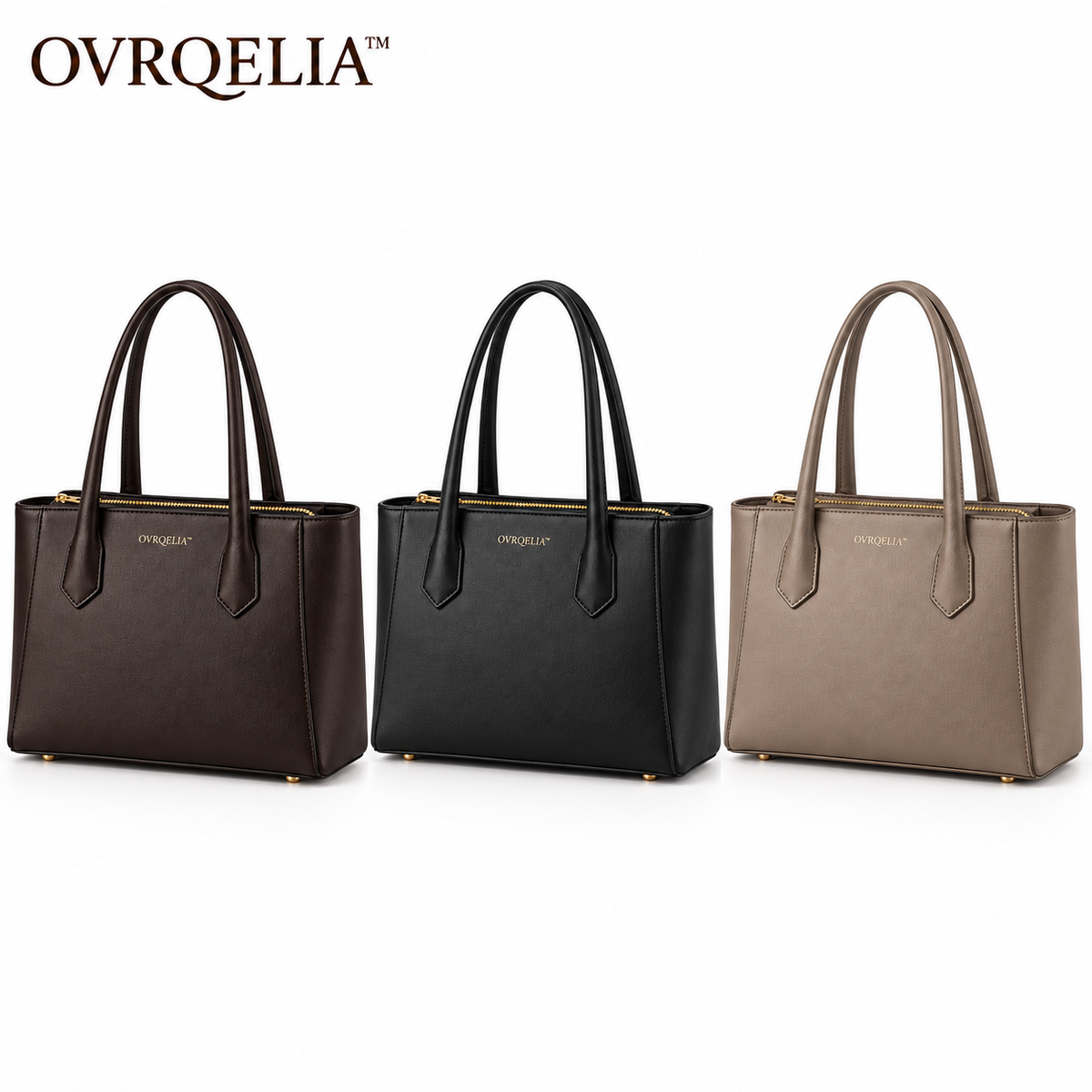 OVRQELIA™ Vale Structured Tote — Women’s Faux Leather Work Tote with Zippered Center Compartment