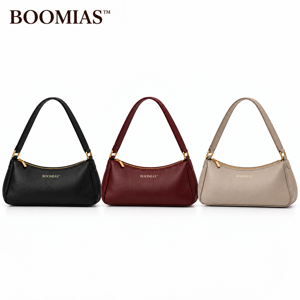 BOOMIAS™ Mira East–West Shoulder Bag — Women’s Faux Leather Everyday Purse with Zip Closure