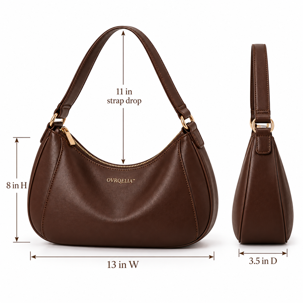 OVRQELIA™ Sable Crescent Hobo — Women’s Slouchy Faux Leather Shoulder Bag