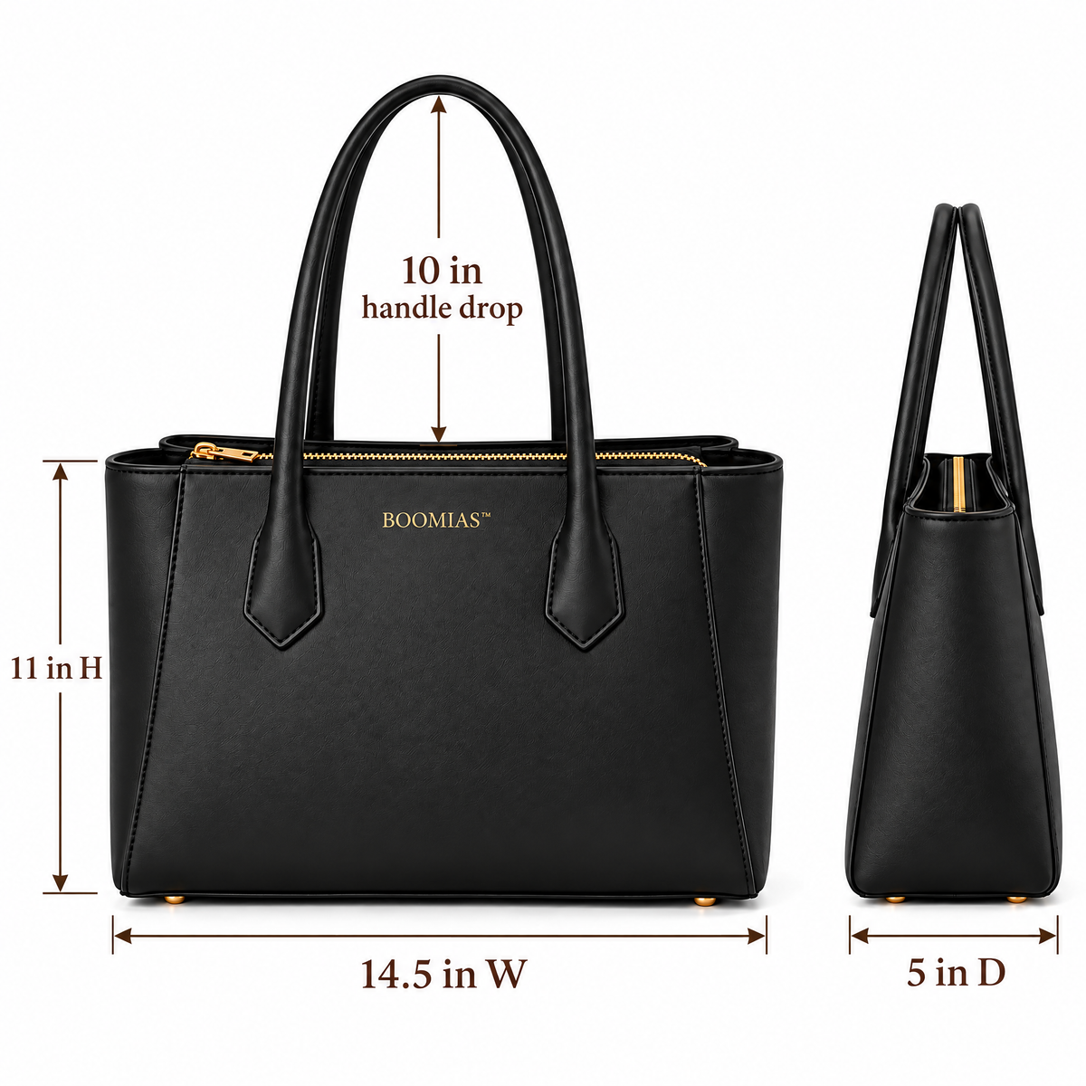 BOOMIAS™ Vale Structured Tote — Women’s Faux Leather Work Tote with Zippered Center Compartment
